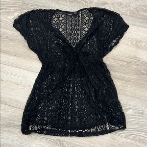 Black lace women’s swim cover up with cinched waist